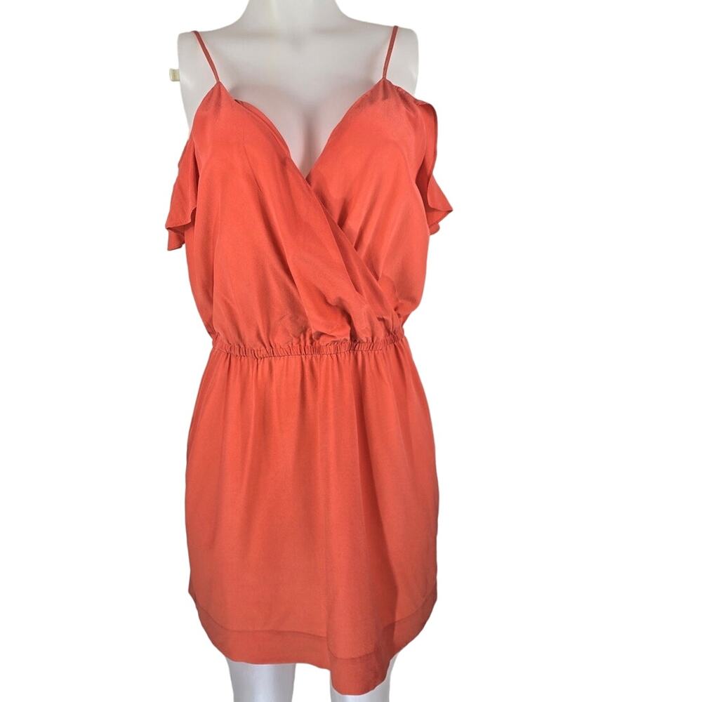 Joie Stunning Coral Silk Cold Shoulder Women's Mini Dress M